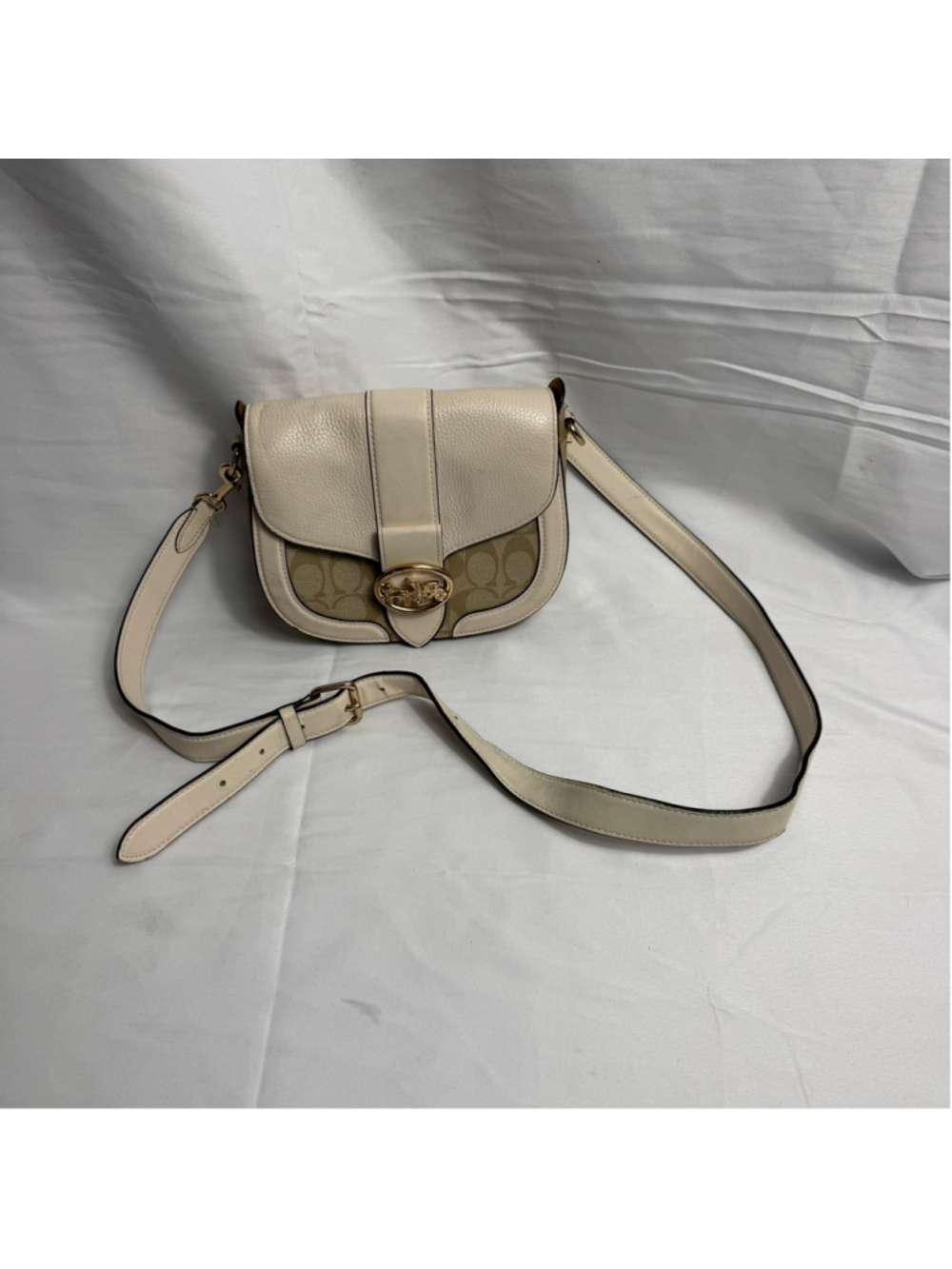 Women's Coach Georgie Saddle Bag C2806 Signature Canvas Chalk Crossbody Purse
